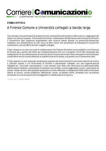 28 Maggio 2009 Corriere Comunicazioni