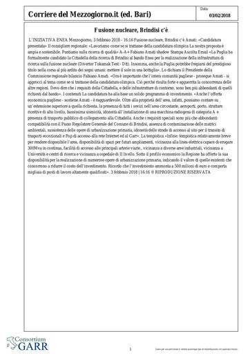 3 febbraio 2018 - Corriere del Mezzogiorno.it