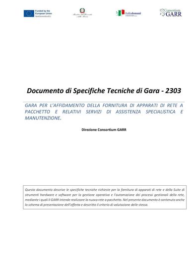 Bando 2303 - Documento di Specifiche Tecniche di gara - errata corrige