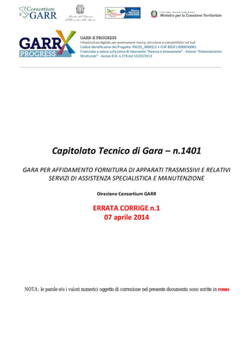 Bando 1401 - Capitolato Tecnico Gara - Errata Corrige