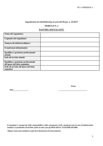 Mod 1 dati segnalante whistleblowing
