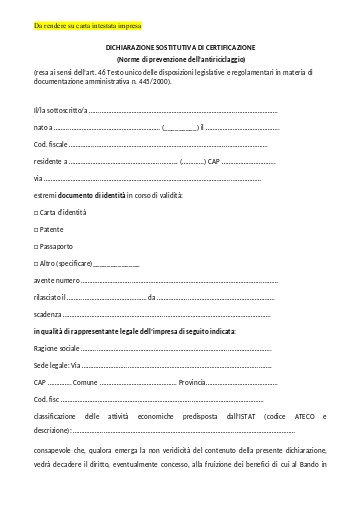 Gara Z 2601   Modulo dichiarazione titolare effettivo