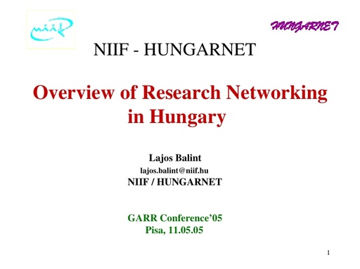 Conferenza GARR 2005 - Presentazione - Balint