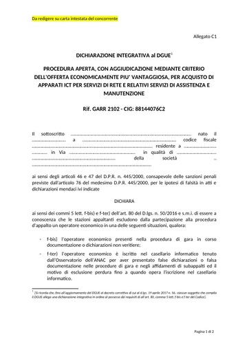 Bando 2102 - Allegato C1 - Dichiarazione integrativa al DGUE