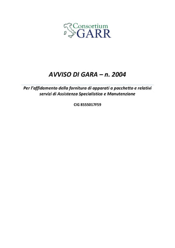 Bando 2004 - Avviso Procedura di Gara