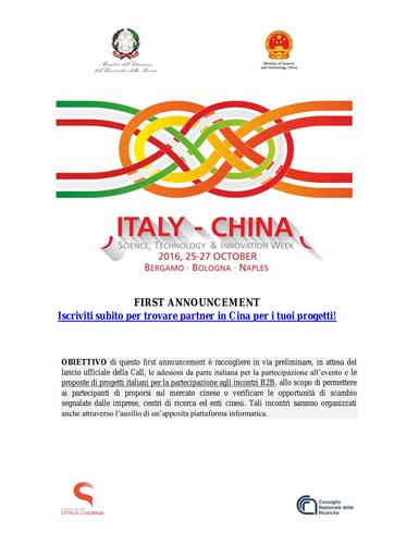 First Announcement Italy-China Week 2016
