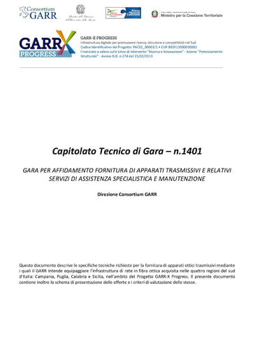 Bando 1401 - Capitolato Tecnico Gara