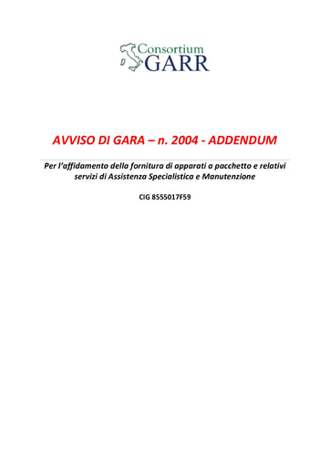 Bando 2004 - Avviso Procedura di Gara - Addendum 18/02/2021