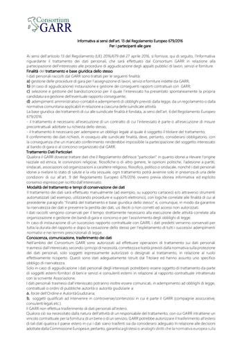 Gara 2302 Allegato 5 - Informativa art 13 Regolamento Europeo 679 2016