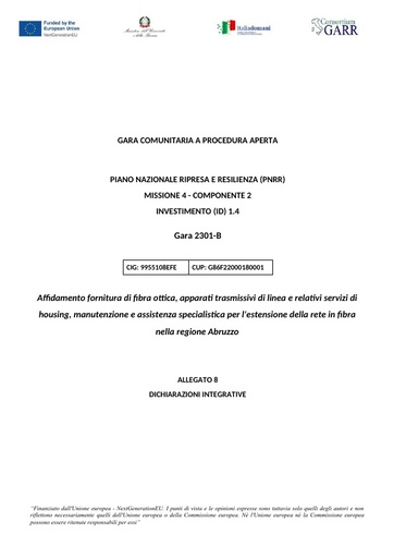 Bando 2301-B - Allegato 8 - Dichiarazioni integrative
