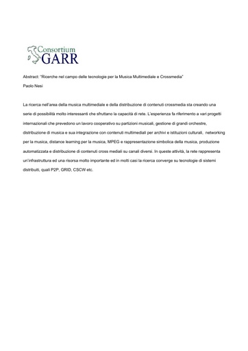 Conferenza GARR 2006 - Abstract - Nesi