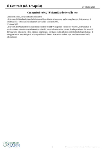 27 ottobre 2020 - Il Centro