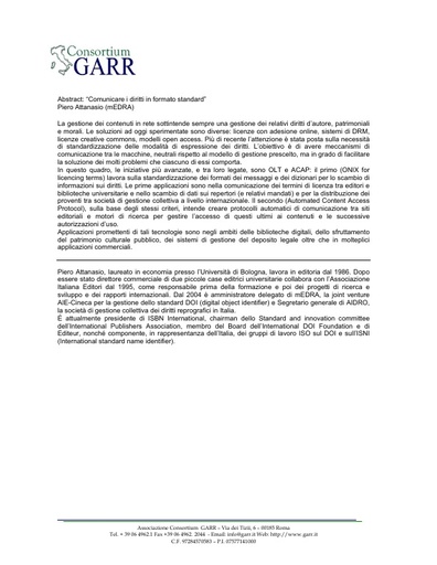 Conferenza GARR 2007 - Abstract - Attanasio
